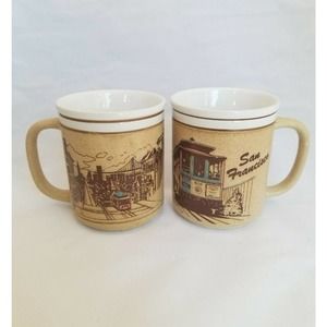 Vintage SAN FRANCISCO Mico Trolley Skyline Mug Set